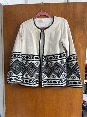 Cream & Black Patterned Knit Cardigan